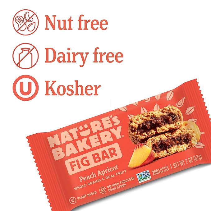 Nature?™s Bakery Whole Wheat Fig Bars, Peach Apricot, Real Fruit, Vegan, Non-GMO, Snack bar, 1 box