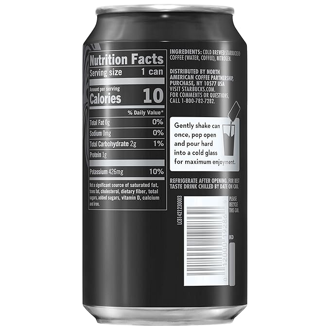 Starbucks Nitro Cold Brew Coffee, Black Unsweetened, 9.6 fl oz Cans (8 Pack), Iced Coffee, Cold
