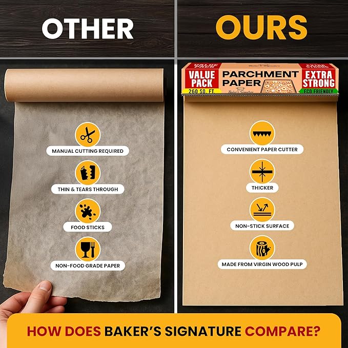 260 Sq.Ft Unbleached Parchment Paper for Baking ??Roll with Cutter, Heavy Duty Non-Stick Brown