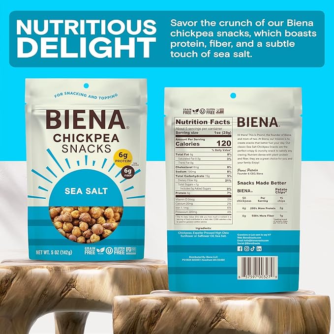 BIENA Chickpea Snacks - Crunchy Roasted Chickpeas - High Fiber Vegan Protein Snacks for Adults and