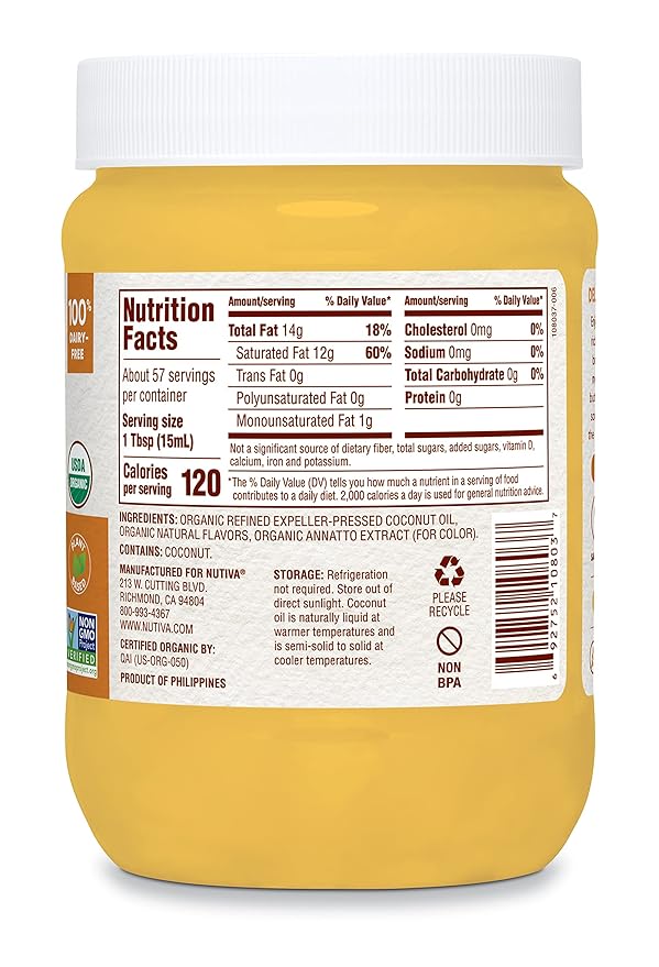 Nutiva Organic Butter Flavored Coconut Oil for Popcorn, Cooking and Baking. 29 Fl Oz - USDA Organic