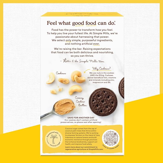 Simple Mills Nut Butter Stuffed Sandwich Cookies, Cocoa Cashew Crème, Nothing Artificial, Vegan
