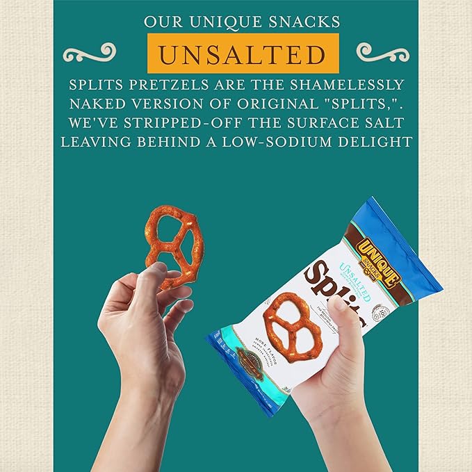 Unique Snacks- Unsalted Splits Pretzels, Homestyle Baked, Certified OU Kosher and non-GMO, 11 oz
