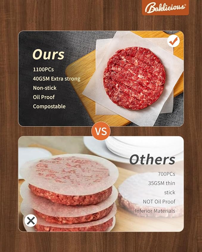 Baklicious Hamburger Patty Paper ??1100Pcs of 5.5"x5.5" Non-Stick Patty Paper Squares ??Craft