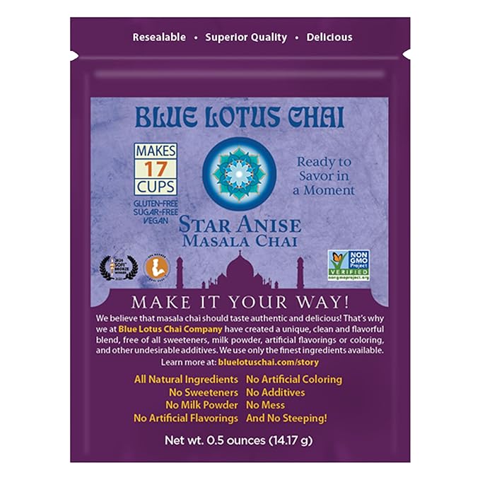 Blue Lotus Chai - Star Anise Masala Chai - Makes 17 Cups - 0.5 oz Pouch Masala Spiced Chai Powder