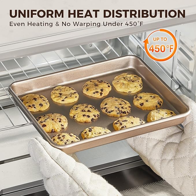HONGBAKE 2 Pack 11 x 9 Inch Toaster Oven Pans and Trays, Small Baking Sheet Set for Cooking