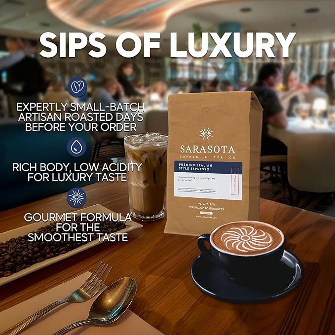 Sarasota Coffee Ground Espresso | Dark Roast Gourmet Coffee Grounds | Low Acid, Mold Free