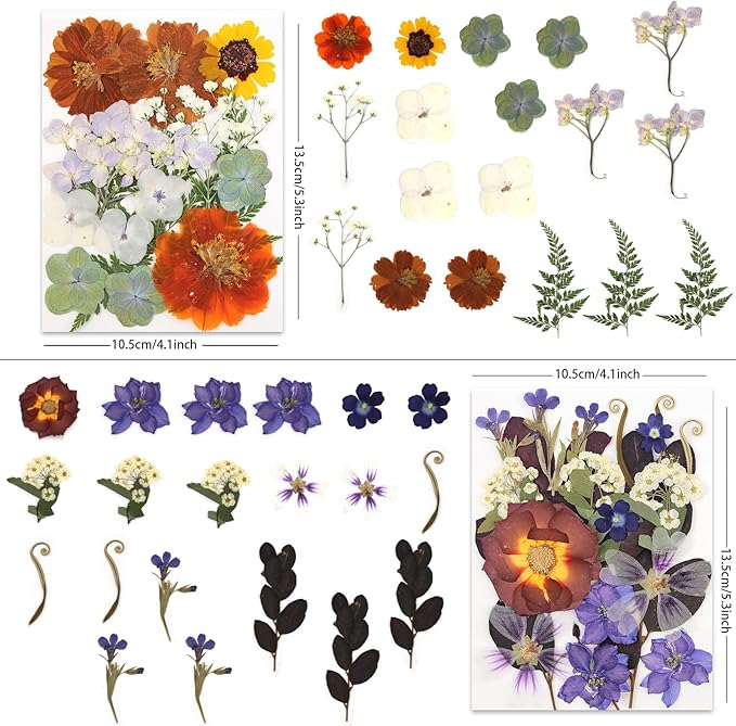 80P Vintage Pastel Dried Flowers for Crafts, Real Natural Pressed Flowers in Retro Soft Tones for