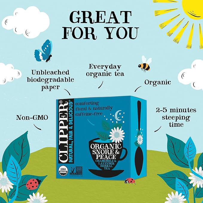 Clipper Tea Snore and Peace Chamomile & Lavender Herbal Tea ??Caffeine Free, USDA Organic, Great