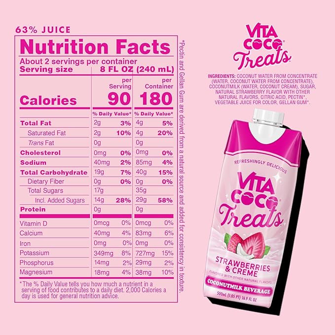 Vita Coco Treats Strawberries & Creme Coconut Milk Drink | Sweet, Refreshing, Treat | Cremey Pink