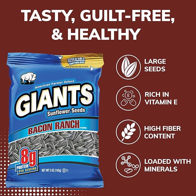 Giants Bacon Ranch Sunflower Seeds Bulk - Flavored Sunflower Seed Snack, Roasted Sunflower Seeds to