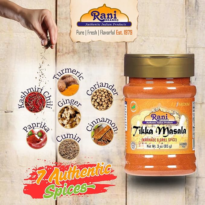 Rani Tikka Masala Indian 7-Spice Blend 3oz (85g) PET Jar ~ All Natural | Salt-Free | Vegan | No