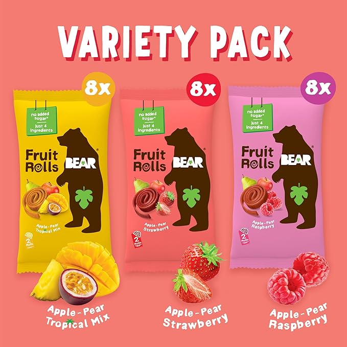 BEAR Real Fruit Snack Rolls - Gluten Free, Vegan, and Non-GMO - Variety Pack (Strawberry