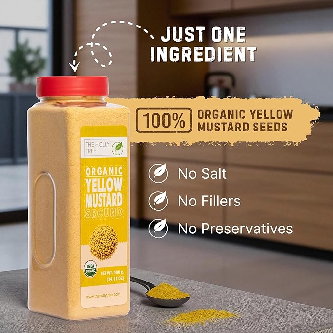 Yellow Mustard Powder 14.11 oz ??Ground Organic Mustard Seed for Seasoning & Cooking ??USDA
