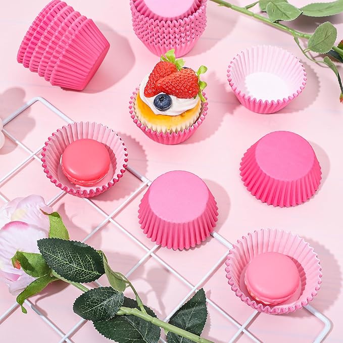 Whaline 600Pcs Pink Cupcake Liners Pink Cupcake Wrappers Disposable Paper Baking Cups 3 Styles