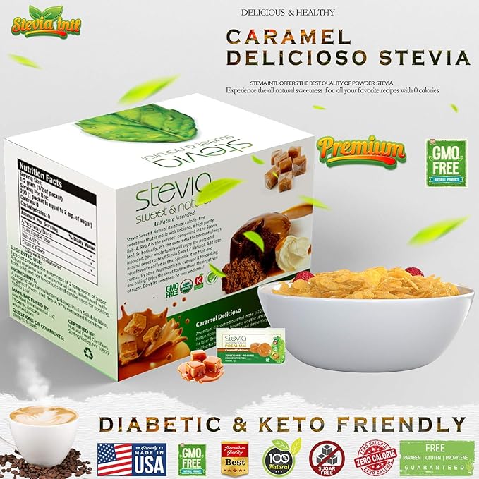 Caramel Delicioso Organic Stevia Powder. All-Natural Sweetener, Sugar Substitute Highly