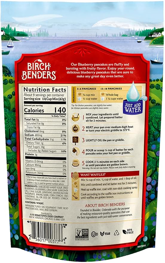 Blueberry Pancake & Waffle Mix By Birch Benders, Made With Real Blueberries, Non-Gmo, Just Add