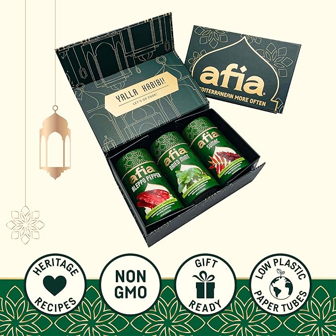 Afia Mediterranean Pantry Spices Gift Set | Aleppo Pepper, Dried Mint & Sumac | Seasoning Set for