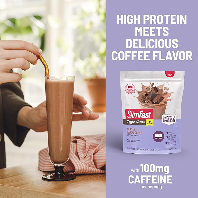 SlimFast High Protein Meal Replacement Powder, Caffeine Protein Powder, Energizing Protein Mix