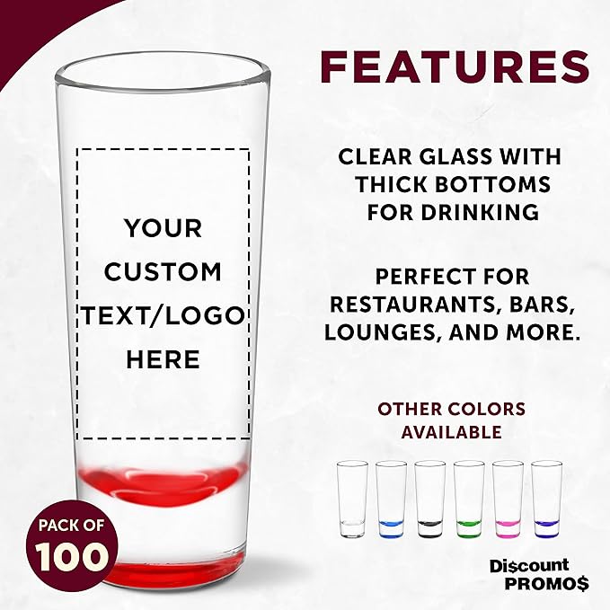 Custom Cordial Shooter Shot Glasses 2 oz. Set of 100, Personalized Bulk Pack - Great for Birthdays