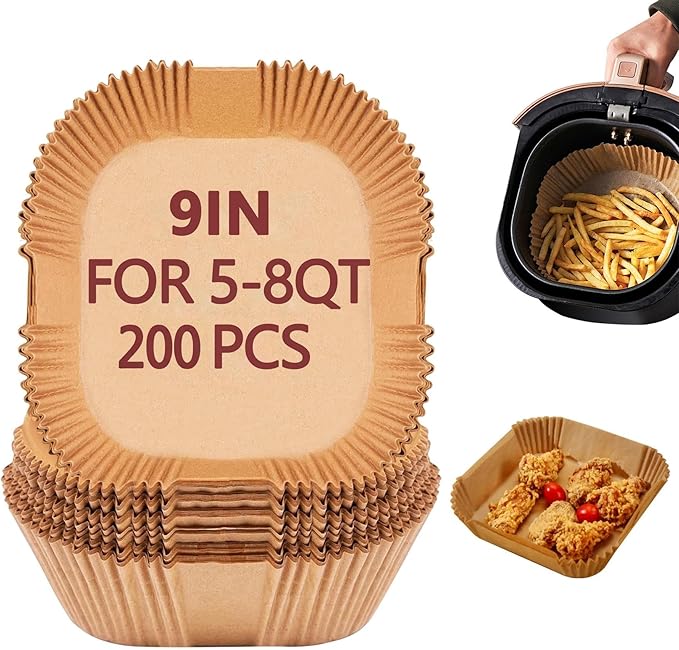 9 Inch Air Fryer Liners, 200 Pack Parchment Paper Sheets for Ninja Air Fryer, Non-Stick