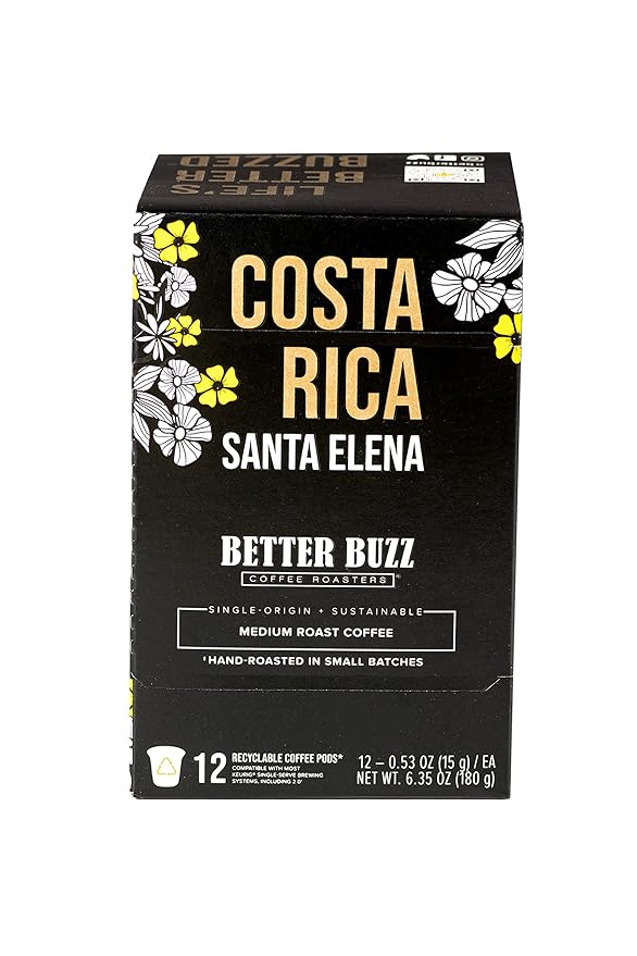 Better Buzz Costa Rica Medium Roast Coffee Pods 12ct., California Solar Energy Produced Recyclable