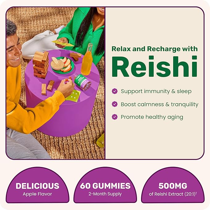 Fungies Reishi Mushroom Gummies, Delicious Apple Flavor - Mushroom Herbal Supplement Gummy for