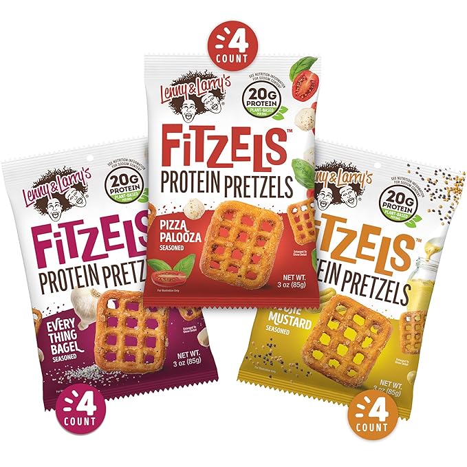 Lenny & Larry's FITZELS Variety Pack, 3 Flavors, 12 Count- Savory Pretzel Snacks Incredibly Tasty