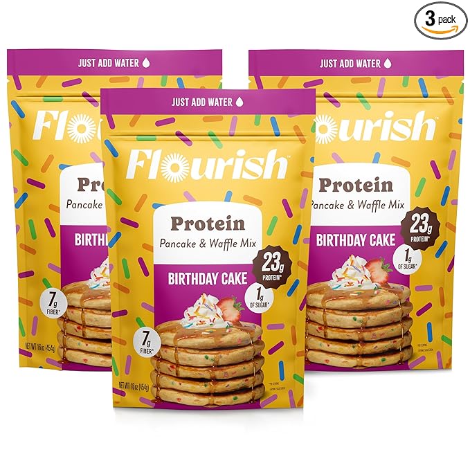 Flourish Protein Pancake & Waffle Mix, with Whey Protein & Flax Seed, No Added Sugar, High in