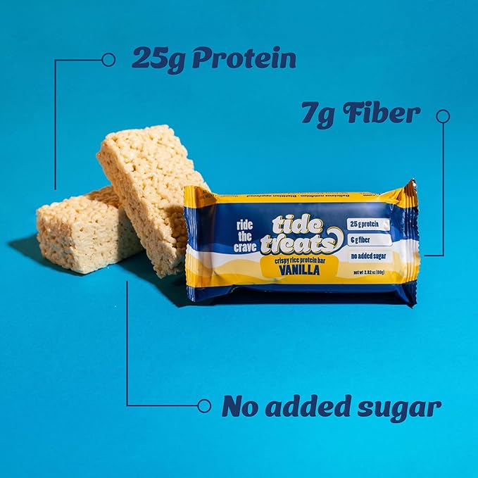 25g Protein Bar Crispy Rice Treat Vanilla | Clean Ingredients, No Added Sugar, 7g Fiber, Gluten
