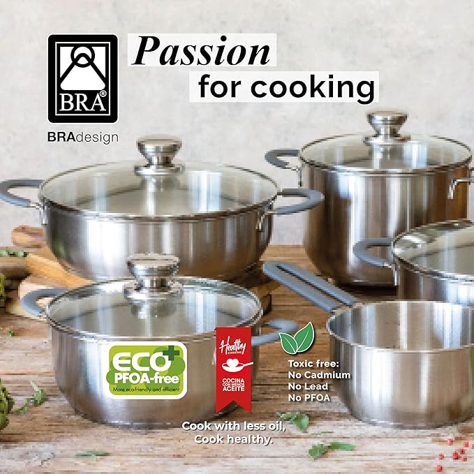 BRA COOKWARE Master Casserole w/Glass Lid | 8 inches - 2.4 quarts Professional Pot | Stainless