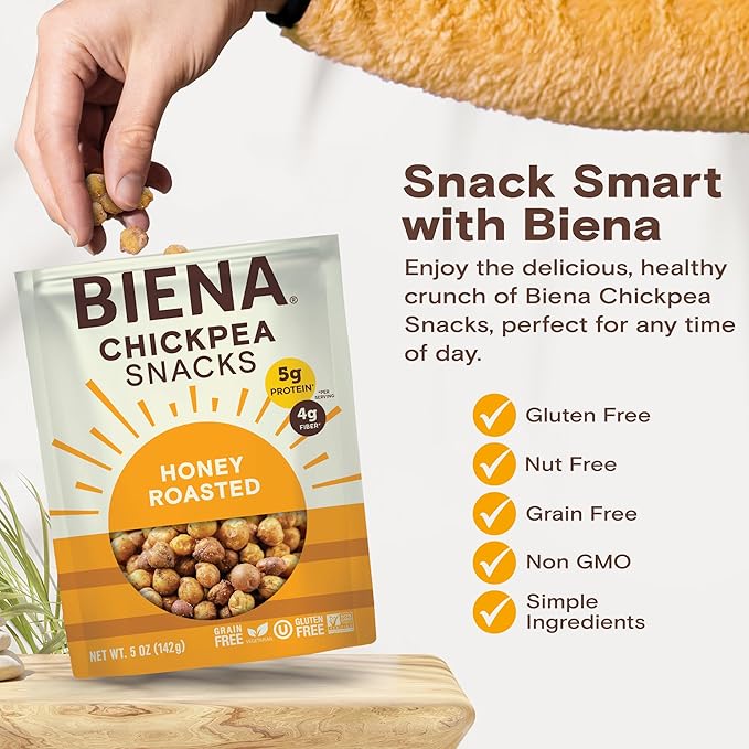 BIENA Chickpea Snacks - Crunchy Roasted Chickpeas - High Fiber Protein Snacks for Adults and Kids