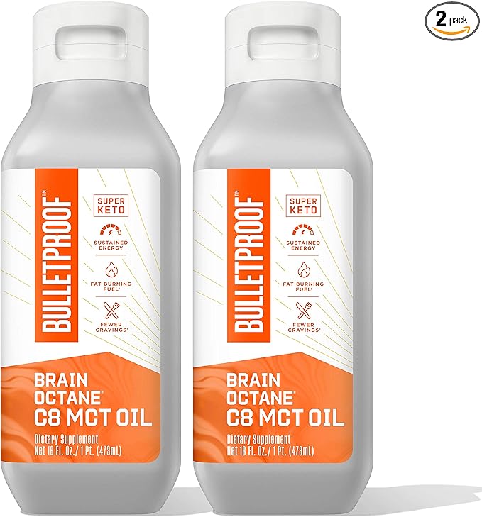 Bulletproof Brain Octane C8 MCT Oil, 16 Ounces (Pack of 2), Keto Supplement for Sustained Energy