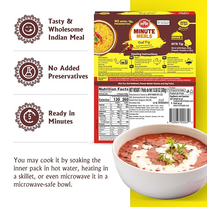 MTR - Minute Meals: Dal Makhani - Rich Black Lentil Curry - Authentic Indian Ready-To-Eat Meal - No