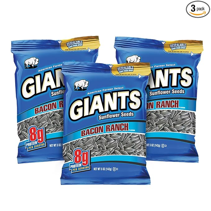GIANTS Bacon Ranch Sunflower Seeds - Sunflower Seeds Bulk, Flavored Sunflower Seed Snack, Roasted