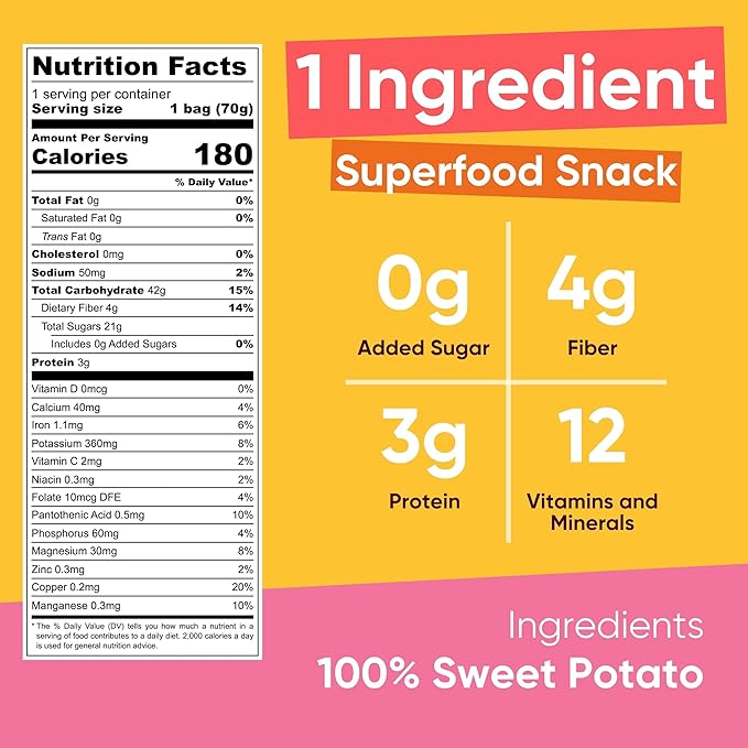 Yammy Dried Sweet Potato Sticks (Pack of 5), 1 Ingredient Superfood Snack, Healthy, 3g Protein