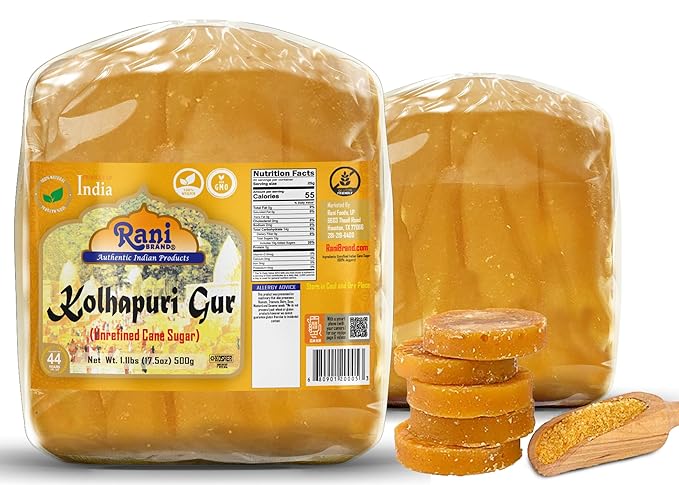 Rani Kolhapuri Gur (Jaggery) 17.5oz (1.1lbs) 500g ~ Unrefined Cane Sugar, No Color added, Gluten