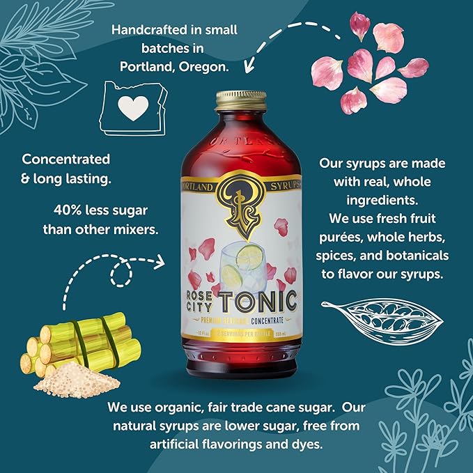 Portland Syrups Rose City Tonic Concentrate - Craft Delicious Cocktails, Mocktails, Sodas, and More