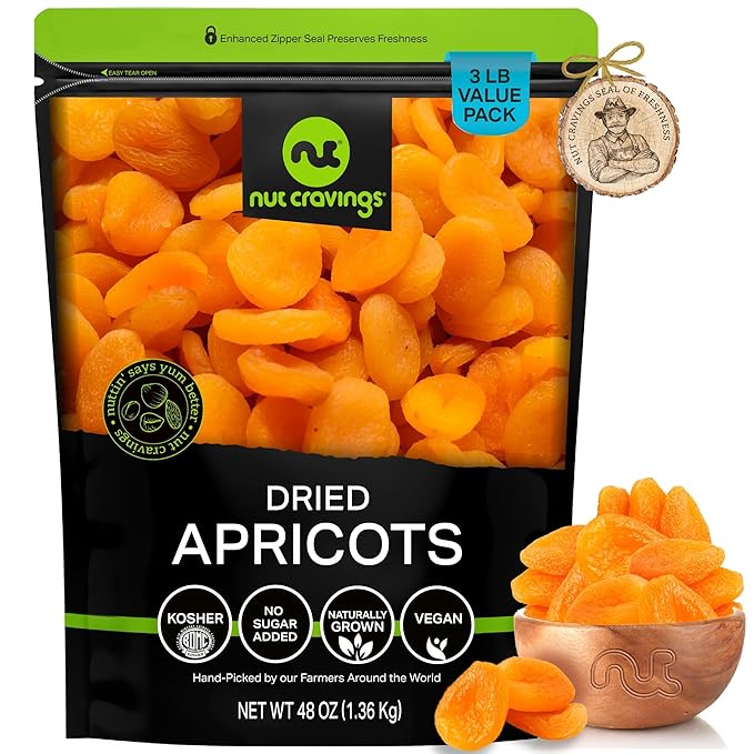 NUT CRAVINGS - Sun Dried Turkish Apricots, No Sugar Added, Unsweetened (48oz, 3 LB, Bulk) Bulk Dry