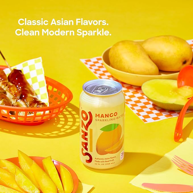 Sanzo Flavored Sparkling Water - Mango Soda Seltzer - Low Calorie Low Sugar Soda - Craft Asian