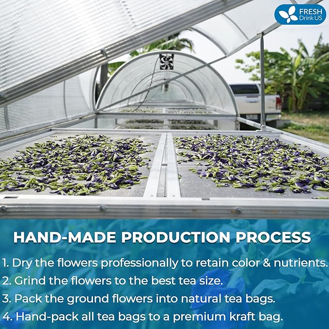 FreshDrinkUS, Premium 75 Tea Bags Blue Butterfly Pea Flowers, 100% Natural and Pure from Butterfly