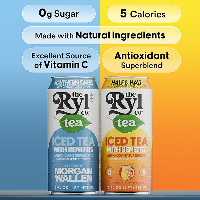 Ryl Iced Tea Front Porch Variety Pack, Sweet Tea and Half N' Half – Antioxidant Superblend, No
