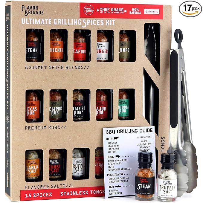 Ultimate Grilling Gift for Men - BBQ Accessories - Gourmet Spice Blends & Seasonings, Tongs, BBQ