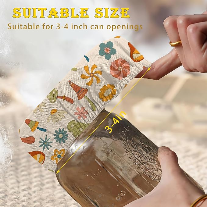 Vintage Mushrooms Sourdough Starter Jar Cloth Covers, Gifts for Women Baker 5 Pack Kit Stretchy