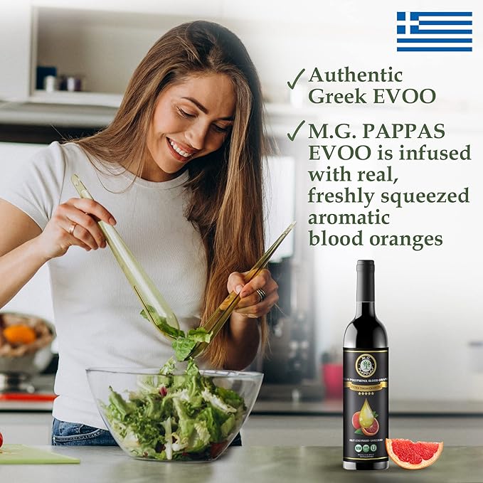 M.G. PAPPAS High Polyphenol Rich Blood Orange-Infused Olive Oil Extra Virgin - Over 500mg/kg - Cold