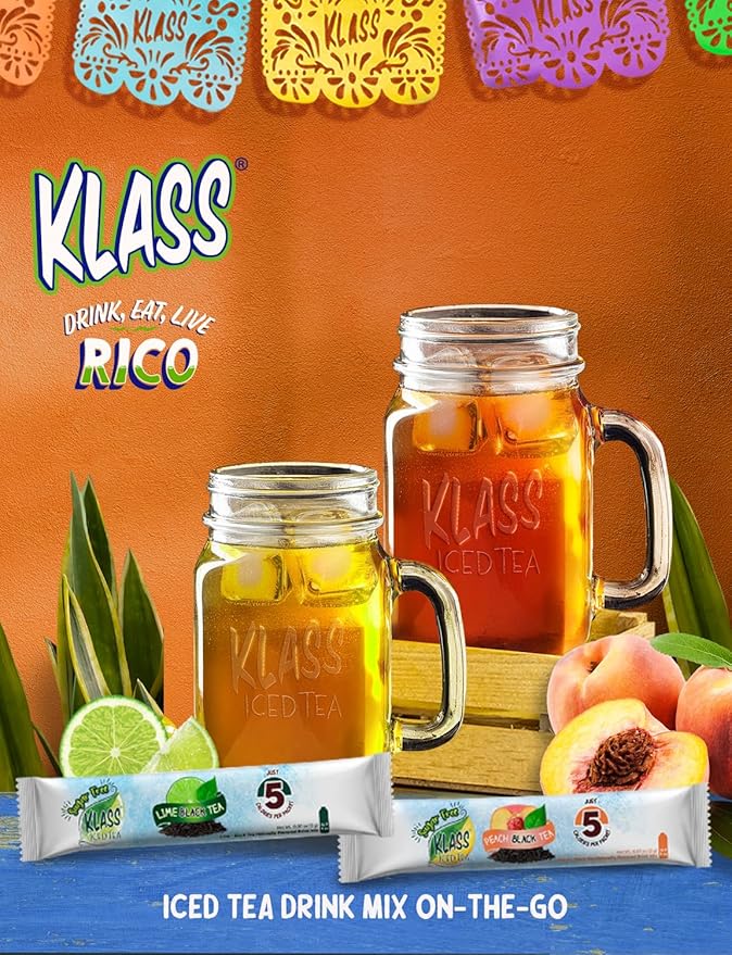 Klass Iced Tea Drink Mix - Sugar Free Variety Pack - Peach & Lime Black Tea On-The-Go! (44 Count
