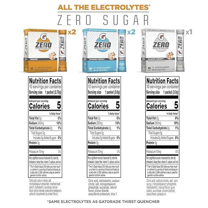 Gatorade G Zero Powder, Glacier Cherry Variety Pack, 0.10oz Individual Packets - 10 Count (Pack of