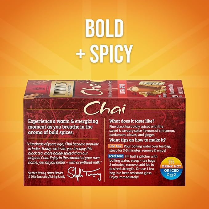 Twinings Chai Tea, Ultra Spice Chai Tea Bags with Cinnamon, Ginger, Cardamon, Clove for a Spicy