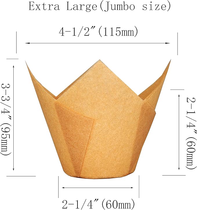 Extra Large Jumbo Muffin Greaseproof paper Baking cupcake cups, 2-1/4" x 3-3/4" Natural Tulip