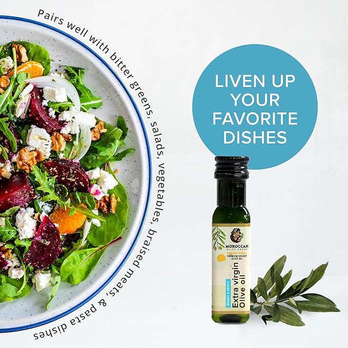 MOROCCAN OLIVE GROVE - Bright & Fruity - Premium Desert Extra Virgin Cold Extracted Olive Oil, 100%